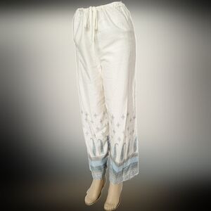 Victoria's Secret Women's White/Blue Cotton/Rayon Patterned Palazzo Pants Medium